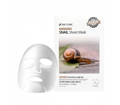 3W CLINIC Essential Up Snail Sheet Mask 1pack (10pcs) - омолаживающая маска с улиткой