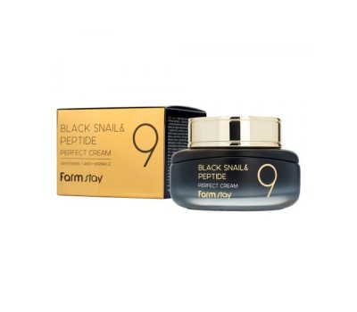 FARMSTAY Black Snail & Peptide 9 Perfect Cream 55ml - Омолаживающий крем с муцином черной улитки и пептидами 55мл