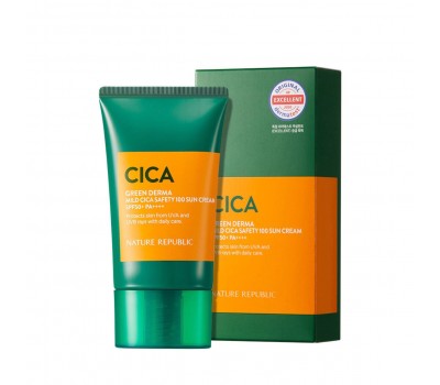 Nature Republic Green Derma Mild Cica Safety 100 Sun Cream SPF 50 PA++++ 50ml - Солнцезащитный крем с центеллой 50мл