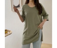 Женская футболка большого размера с U-образным вырезом ( Размер Free)
