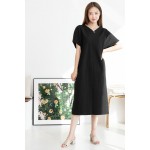 Women's V-Neck Short Sleeve Loose Long Jersey Dress (Free Size)
