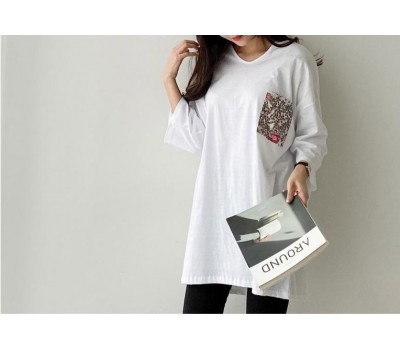 Le Emma Boxy Fit Long T-shirt With Pocket (Free Size)